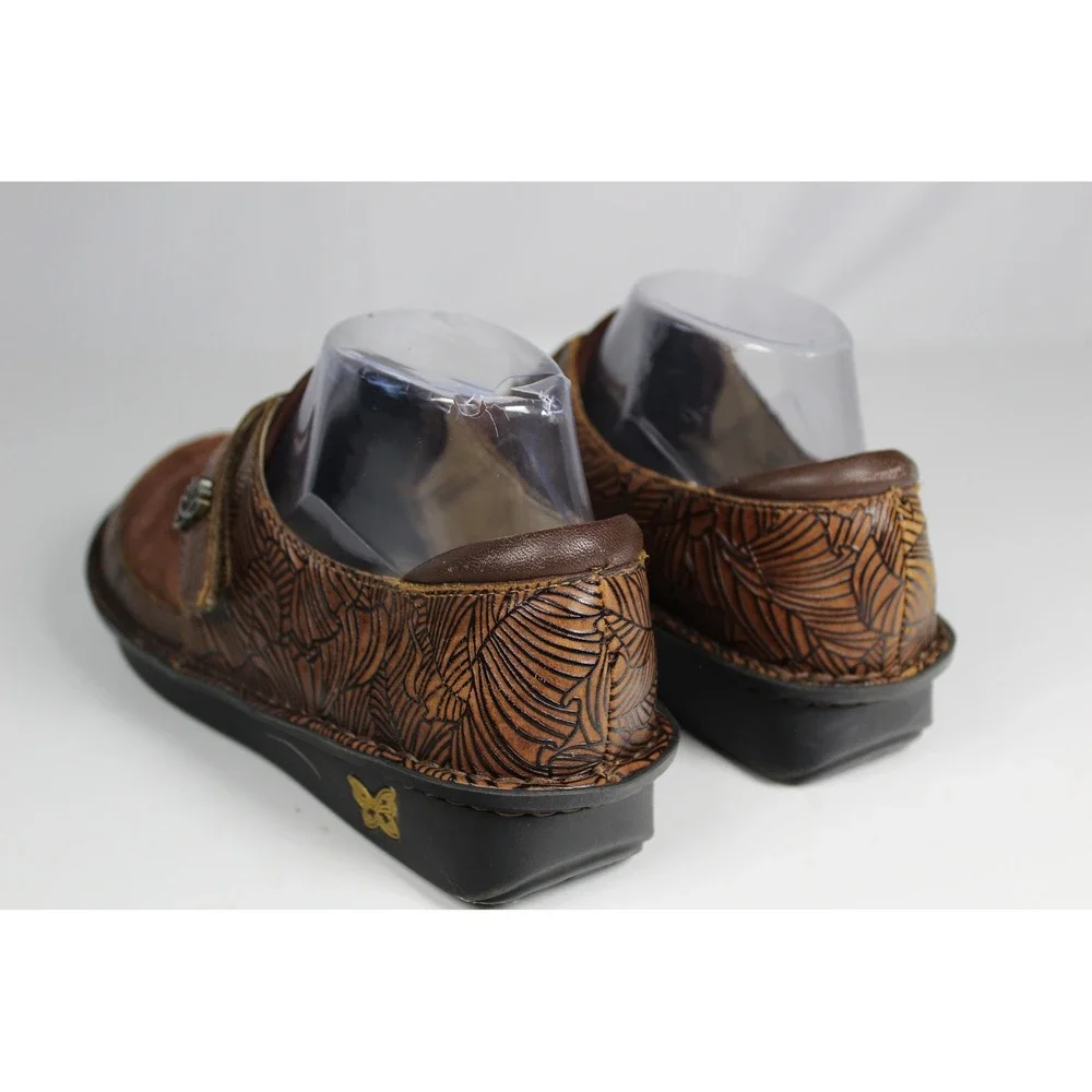 Alegria Paloma Brown Embossed Leather Suede Mary Jane Comfort Shoes Womens 38